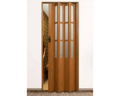Двери гармошка Дуб остеклённые 860х2030х10мм раздвижные пластиковые купить по цене 3400 грн